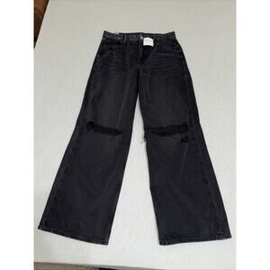 American Eagle Jeans Women's 12 Black Curvy Super High Rise Baggy Straight Denim